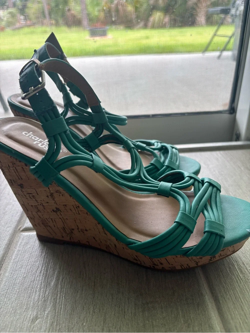 Charlotte Russe Teal Knot-Detail Platform Sandals